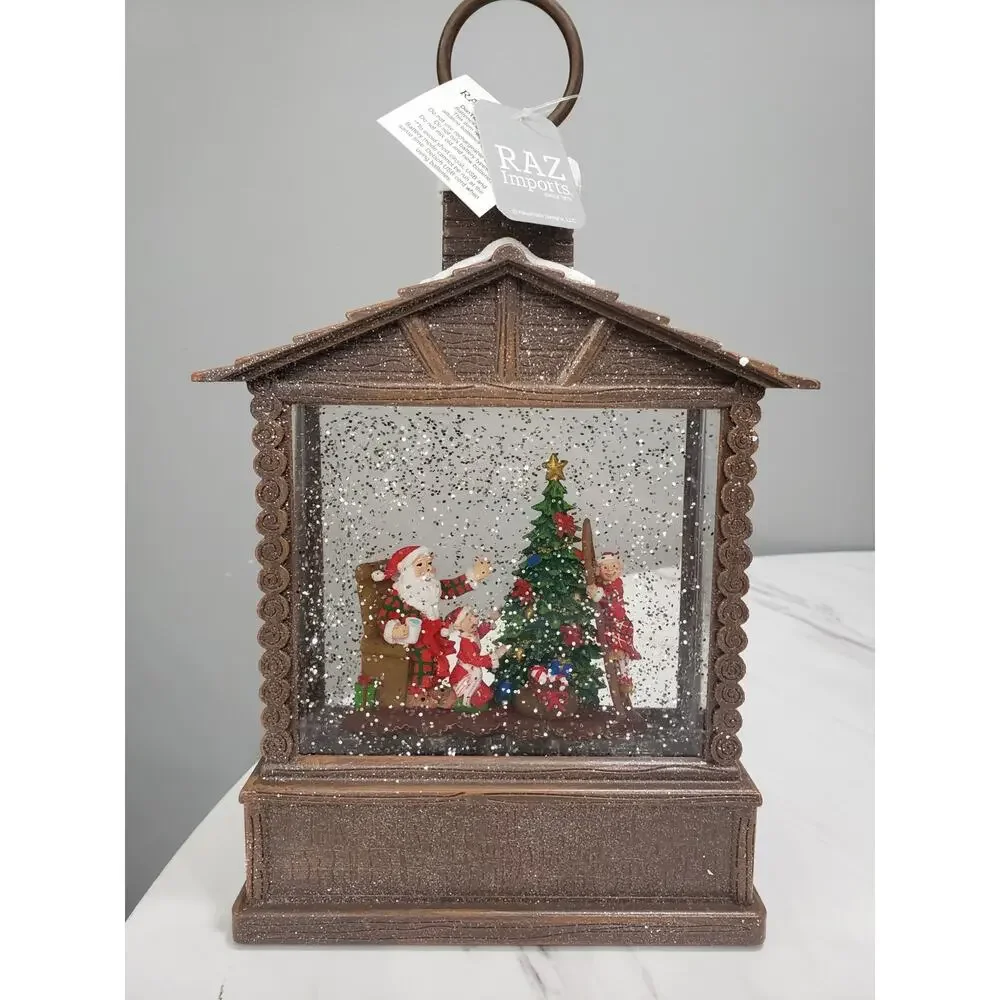 NEW RARE RAZ Imports Holiday Water Lantern Santa Elves Christmas Tree LIGHTS UP‎